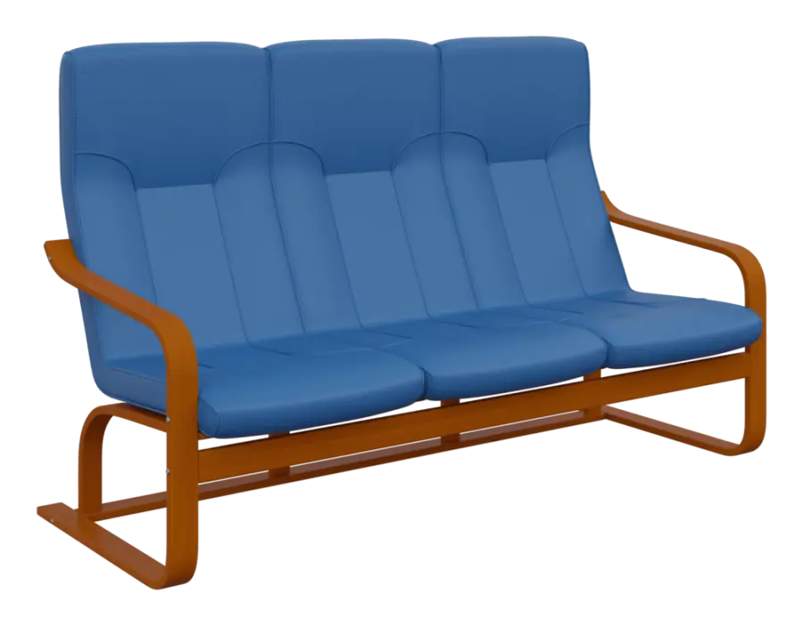 BO - 3 trojkřeslo, dřevěná kostra, moření třešeň, koženka OTO N 15, blankytně modrá